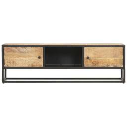 Berkfield Home TV Cabinet with Carved Door 130x30x40 cm Rough Mango Wood in Brown - Size: 130 x 30 x 40 cm - thumbnail 3