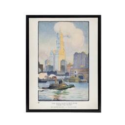 "Artery8 The Woolworth Building from the Ferry Elmer Framed Canvas Wall Art in White - Size: W12"" x H16""" - thumbnail 1