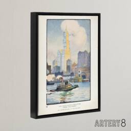 "Artery8 The Woolworth Building from the Ferry Elmer Framed Canvas Wall Art in White - Size: W12"" x H16""" - thumbnail 2
