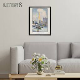 "Artery8 The Woolworth Building from the Ferry Elmer Framed Canvas Wall Art in White - Size: W12"" x H16""" - thumbnail 3