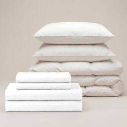 Bedable 100% Cotton Percale Bedding Bundle - Duvet Cover Set + Fitted Sheet + Duvet + 2 Pillows in White - Size: King - thumbnail 2