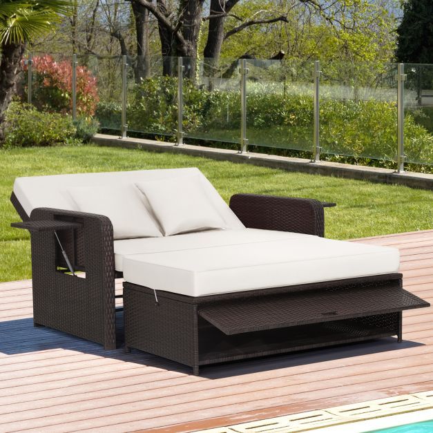 Costway Patio Wicker Loveseat Sofa w/ Multipurpose Ottoman in White - image 1