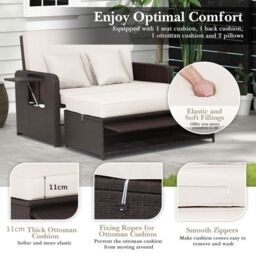 Costway Patio Wicker Loveseat Sofa w/ Multipurpose Ottoman in White - thumbnail 8