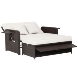 Costway Patio Wicker Loveseat Sofa w/ Multipurpose Ottoman in White - thumbnail 3