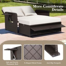 Costway Patio Wicker Loveseat Sofa w/ Multipurpose Ottoman in White - thumbnail 9