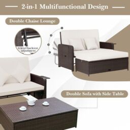 Costway Patio Wicker Loveseat Sofa w/ Multipurpose Ottoman in White - thumbnail 6