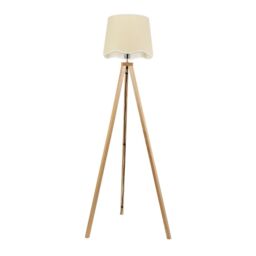 ValueLights Barbro Light Wood Tripod Floor Lamp with Natural Linen Scallop Edge Shade in White - thumbnail 2