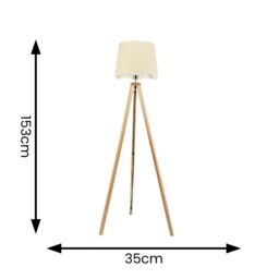 ValueLights Barbro Light Wood Tripod Floor Lamp with Natural Linen Scallop Edge Shade in White - thumbnail 4