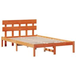 Berkfield Home Modern Bed Frame with Headboard Wax Brown 140x190 cm Solid Wood Pine - thumbnail 3