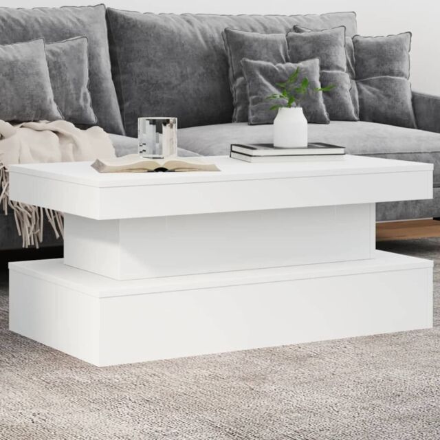 Berkfield Home Coffee Table with LED Lights White 90x50x40 cm - Size: 90 x 50 x 40 cm - image 1