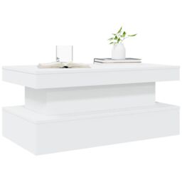 Berkfield Home Coffee Table with LED Lights White 90x50x40 cm - Size: 90 x 50 x 40 cm - thumbnail 6