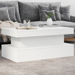 Berkfield Home Coffee Table with LED Lights White 90x50x40 cm - Size: 90 x 50 x 40 cm - thumbnail 1