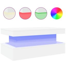 Berkfield Home Coffee Table with LED Lights White 90x50x40 cm - Size: 90 x 50 x 40 cm - thumbnail 2