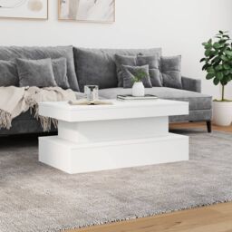 Berkfield Home Coffee Table with LED Lights White 90x50x40 cm - Size: 90 x 50 x 40 cm - thumbnail 4