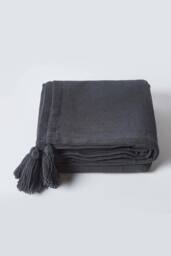 Homescapes Cotton Rajput Ribbed Throw in Black - Size: 225 cm x 255 cm - thumbnail 2
