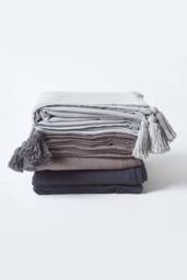 Homescapes Cotton Rajput Ribbed Throw in Black - Size: 225 cm x 255 cm - thumbnail 6