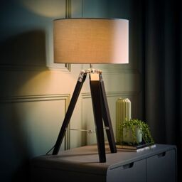 ValueLights Clipper Black Wood Tripod Table Lamp With Medium Grey Shade - thumbnail 5