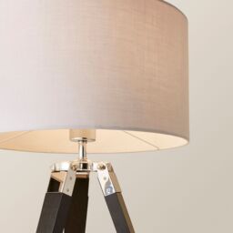 ValueLights Clipper Black Wood Tripod Table Lamp With Medium Grey Shade - thumbnail 3