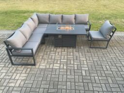 Fimous Aluminium Lounge Corner Sofa Outdoor Garden Furniture Sets Gas Fire Pit Dining Table Set Dark Grey - thumbnail 2