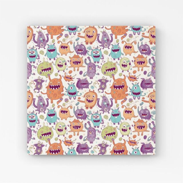"Warren Reed - Designer Playful Halloween Monsters Canvas in Purple - Size: W16"" x H16""" - image 1