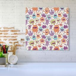 "Warren Reed - Designer Playful Halloween Monsters Canvas in Purple - Size: W16"" x H16""" - thumbnail 2