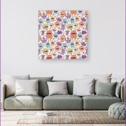 "Warren Reed - Designer Playful Halloween Monsters Canvas in Purple - Size: W16"" x H16""" - thumbnail 4
