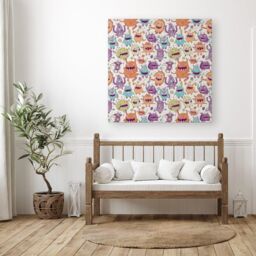 "Warren Reed - Designer Playful Halloween Monsters Canvas in Purple - Size: W16"" x H16""" - thumbnail 3