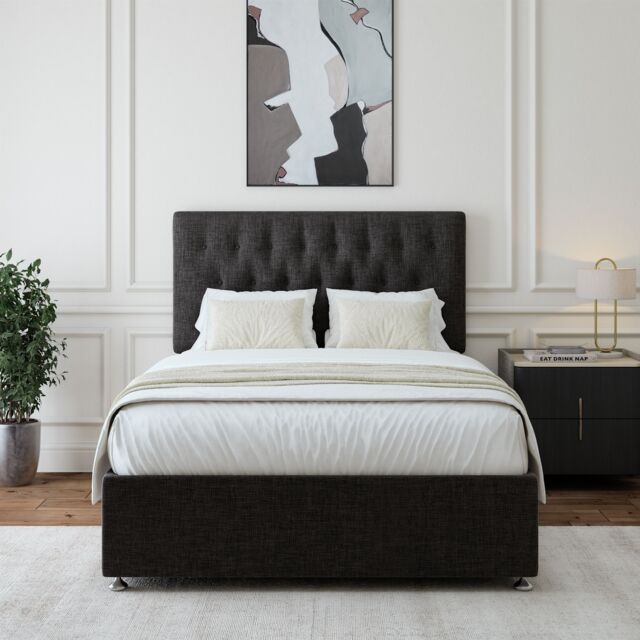 Bedmaster Linen 4 Drawer Divan Base & Button Headboard in Mauve - Size: Small Double - image 1