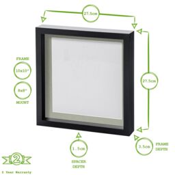 "Nicola Spring 10"" x 10"" White 3D Box Photo Frames - 8"" x 8"" Mount - Pack of 5 in Black" - thumbnail 4