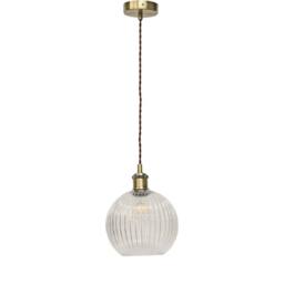 First Choice Lighting Set of 2 Betchley - Clear Ribbed Globe Antique Brass Light Fittings - thumbnail 2