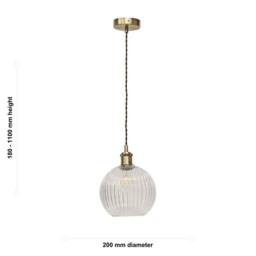 First Choice Lighting Set of 2 Betchley - Clear Ribbed Globe Antique Brass Light Fittings - thumbnail 6