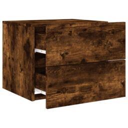 Berkfield Home Wall-mounted Bedside Cabinet with LED Lights Smoked Oak in Brown - thumbnail 6