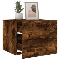 Berkfield Home Wall-mounted Bedside Cabinet with LED Lights Smoked Oak in Brown - thumbnail 5