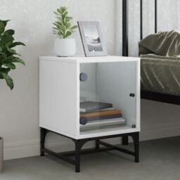 Berkfield Home Bedside Cabinet with Glass Door White 35x37x50 cm - Size: 35 x 37 x 50 cm - thumbnail 3