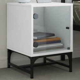 Berkfield Home Bedside Cabinet with Glass Door White 35x37x50 cm - Size: 35 x 37 x 50 cm - thumbnail 1