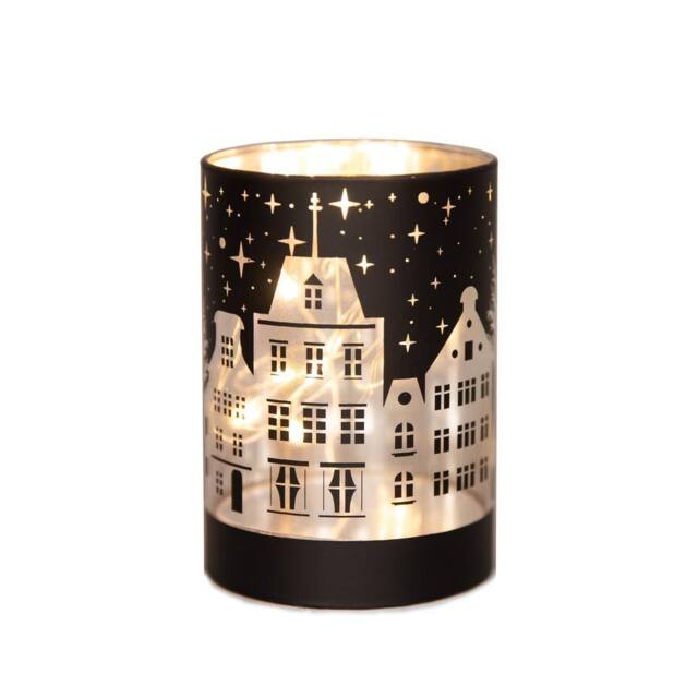 Shatchi 12cm Christmas Decorated Vase Led Deep Blue Glass Vase / Village - image 1
