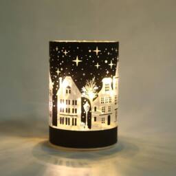 Shatchi 12cm Christmas Decorated Vase Led Deep Blue Glass Vase / Village - thumbnail 4