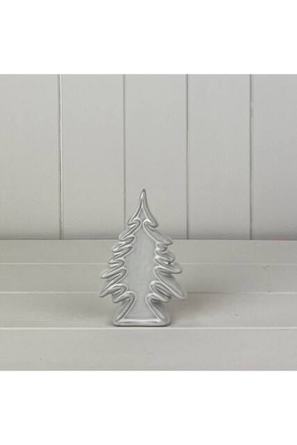 KDMD Glazed Ceramic Christmas Tree Ornament with Textured Detail in Grey - image 1