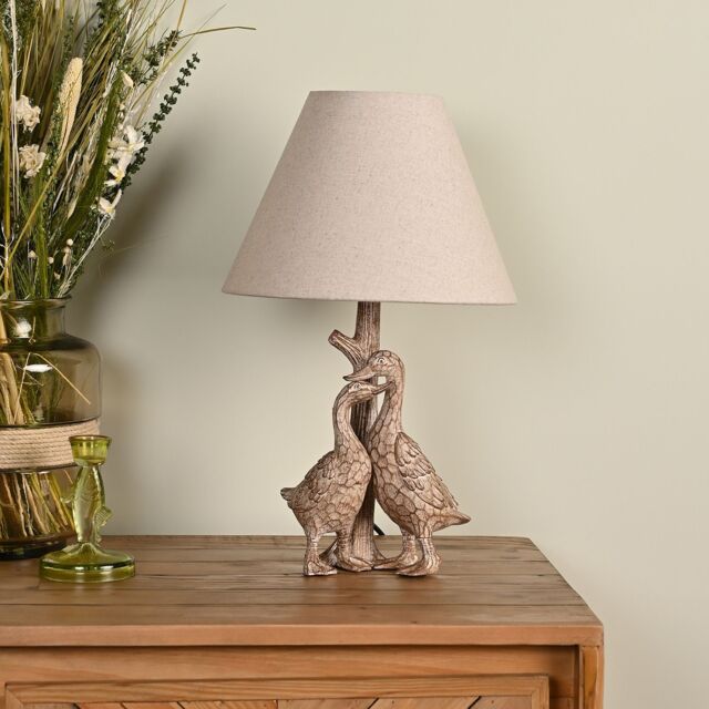 Hestia Wood Effect Resin Duck Table Lamp in Brown - image 1