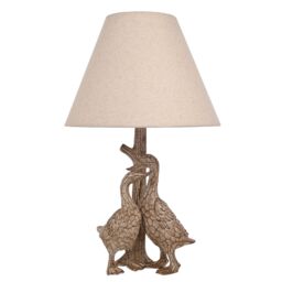 Hestia Wood Effect Resin Duck Table Lamp in Brown - thumbnail 2