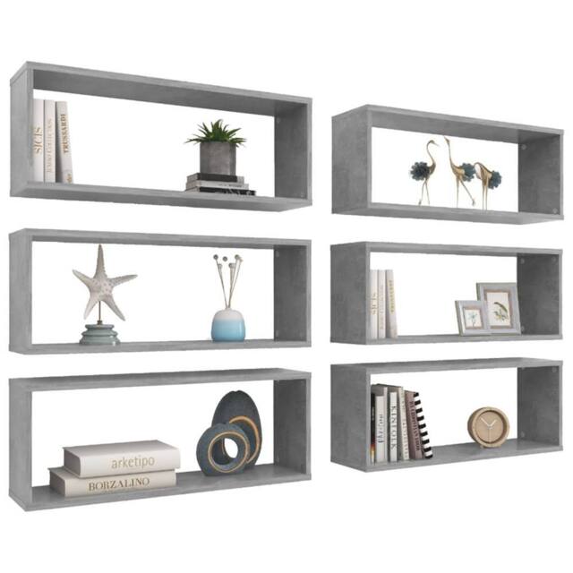 Berkfield Home Wall Cube Shelf 6 pcs Concrete Grey 60x15x23 cm Engineered Wood - Size: 60 x 15 x 23 cm - image 1