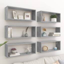 Berkfield Home Wall Cube Shelf 6 pcs Concrete Grey 60x15x23 cm Engineered Wood - Size: 60 x 15 x 23 cm - thumbnail 2