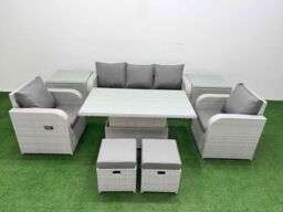 Fimous PE Rattan Garden Furniture Set Reclining Chair Sofa Lounge Sofa Set Adjustable Lifting Dining or Coffee Table 2 Side Table 2 Small Stools - thumbnail 2