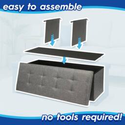 Harbour Housewares Large Foldable Storage Ottoman Bench Linen Finish - 111 x 37 x 39cm in Grey - Size: 111 x 37 x 39 cm - thumbnail 3