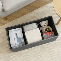 Harbour Housewares Large Foldable Storage Ottoman Bench Linen Finish - 111 x 37 x 39cm in Grey - Size: 111 x 37 x 39 cm - thumbnail 8