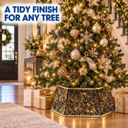 Shatchi 26.8 Inch Hexagon Christmas Tree Collar in Silver Sequin Fabric Foldable Festive Cover in Gold - thumbnail 9