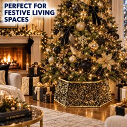 Shatchi 26.8 Inch Hexagon Christmas Tree Collar in Silver Sequin Fabric Foldable Festive Cover in Gold - thumbnail 8