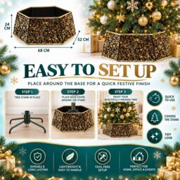 Shatchi 26.8 Inch Hexagon Christmas Tree Collar in Silver Sequin Fabric Foldable Festive Cover in Gold - thumbnail 6