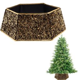 Shatchi 26.8Inch Christmas Tree Skirt Foldable Sequin Xmas Tree Stand Base Cover Collar Trunk Basket Ring for Tree Decorations in Gold - Size: 1 Pack - thumbnail 1
