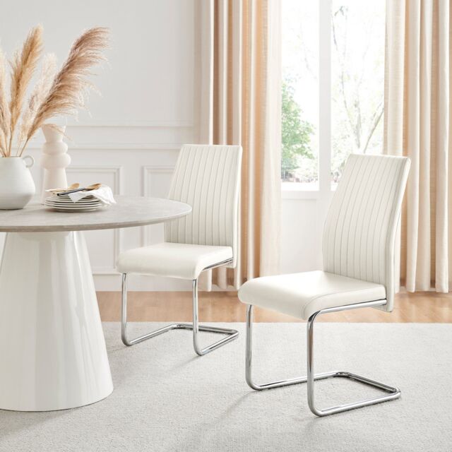 FurnitureboxUK 2x Lorenzo Faux Leather Chrome Dining Chairs in White - image 1